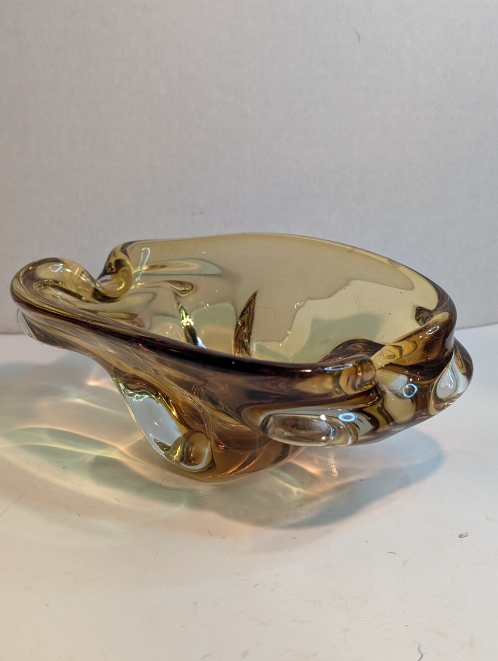 Vintage Amber Glass Center Piece Bowl Very Heavy Thick Retro Art Decor.